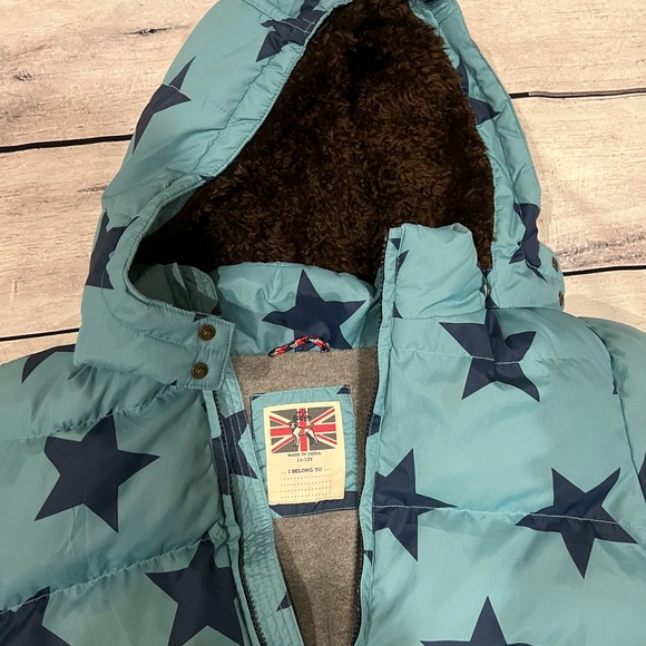 Mini Boden Puffer Coat Jacket Boys Girls size 11-12 Y Teal Blue Navy Stars Warm - Picture 3 of 5
